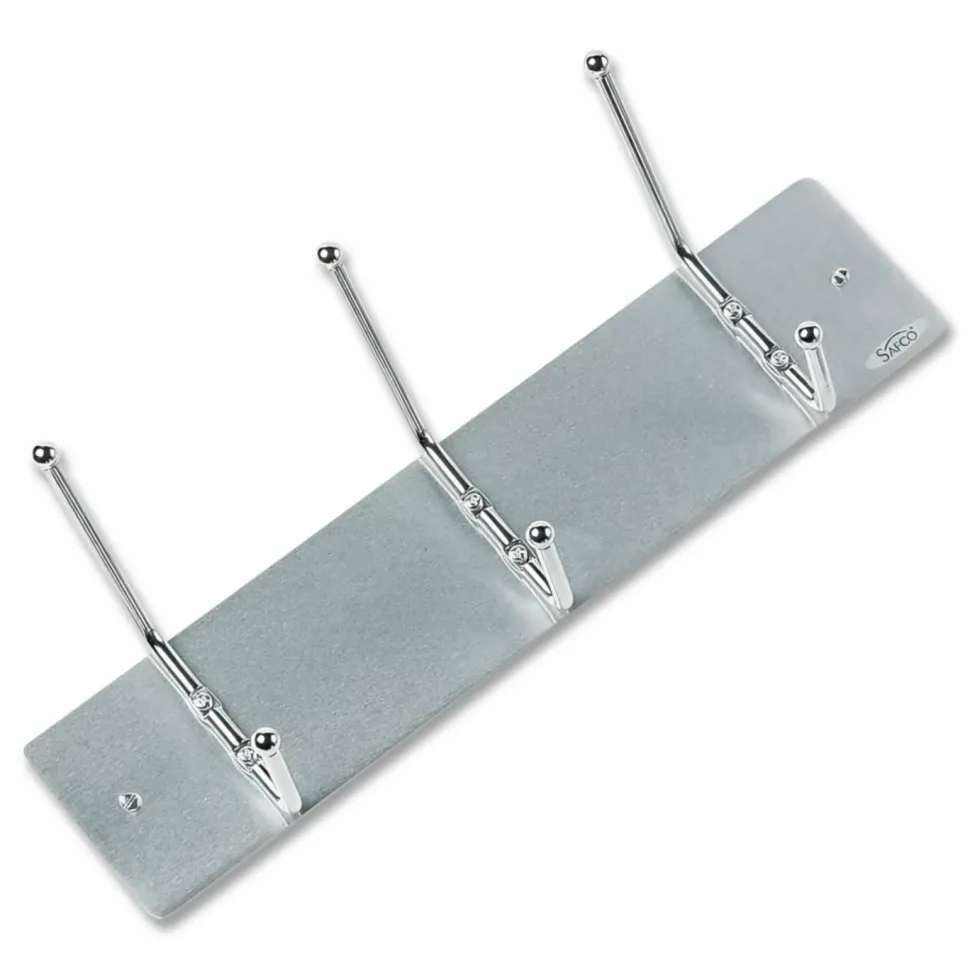 Safco Metal Wall Rack Coat Hooks, 6 Hooks, 6 3/4"H x 36"W x 3 3/4"D, Satin Aluminum