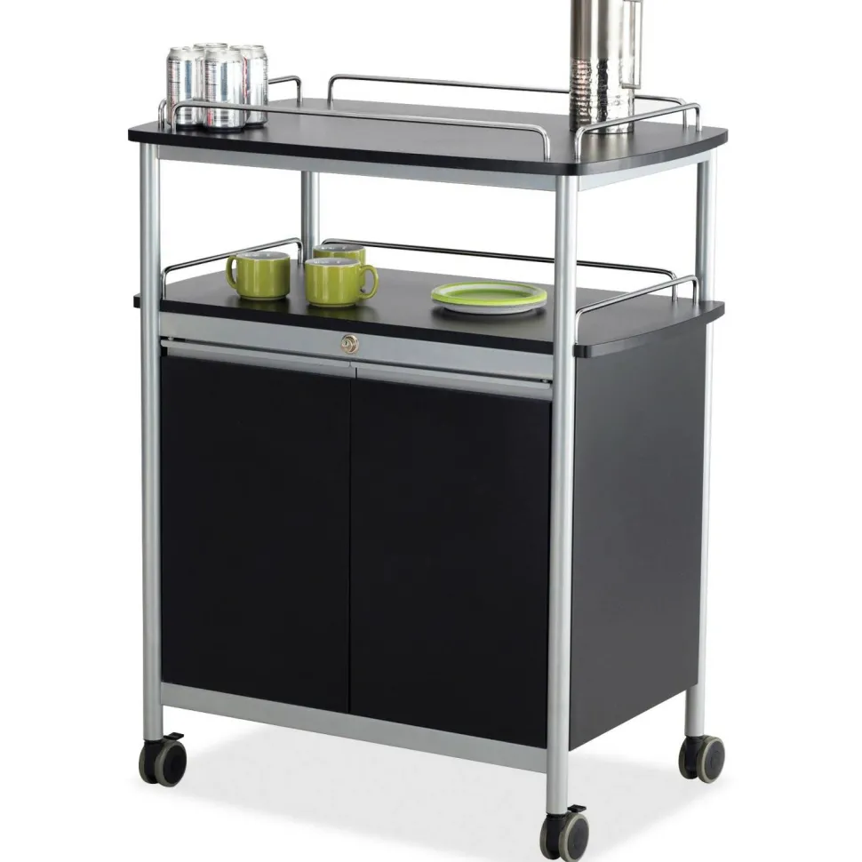 Safco Mobile Beverage Cart, 43"H x 33 1/2" W x 21 3/4" D, Black/Silver