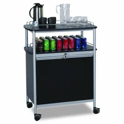 Safco Mobile Beverage Cart, 43"H x 33 1/2" W x 21 3/4" D, Black/Silver