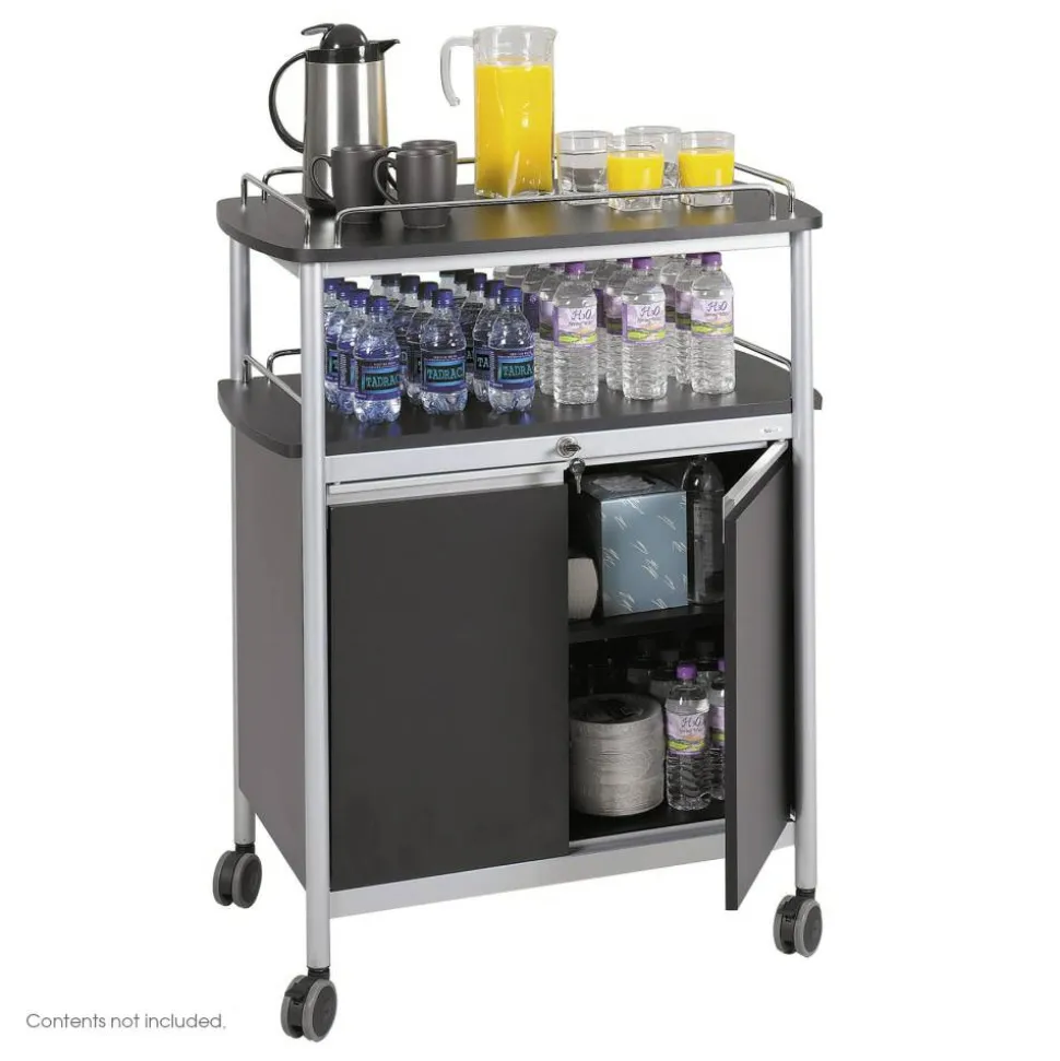 Safco Mobile Beverage Cart, 43"H x 33 1/2" W x 21 3/4" D, Black/Silver