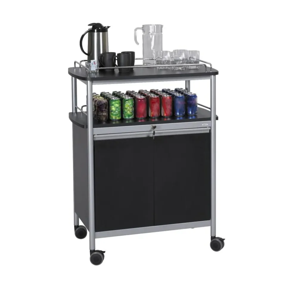 Safco Mobile Beverage Cart, 43"H x 33 1/2" W x 21 3/4" D, Black/Silver