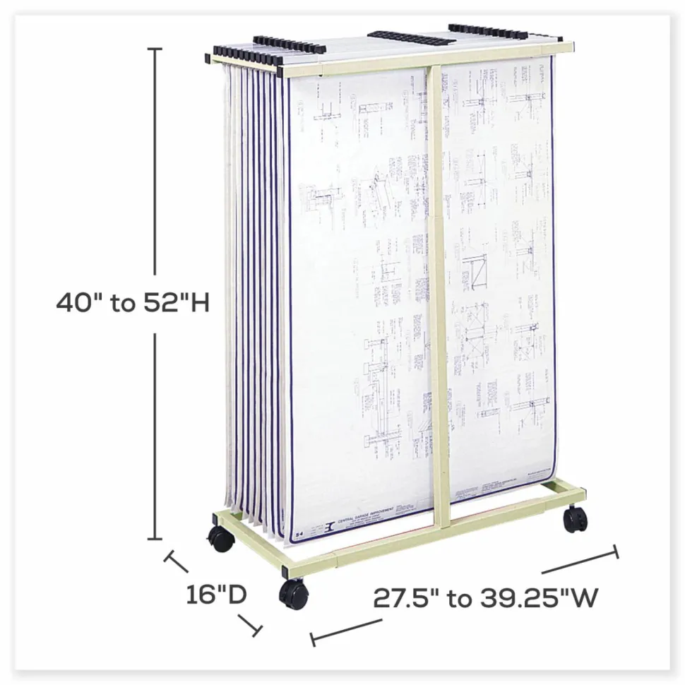 Safco Mobile Vertical File, 12 Hanging Clamps, 39.25w x 16d x 52h, Tan