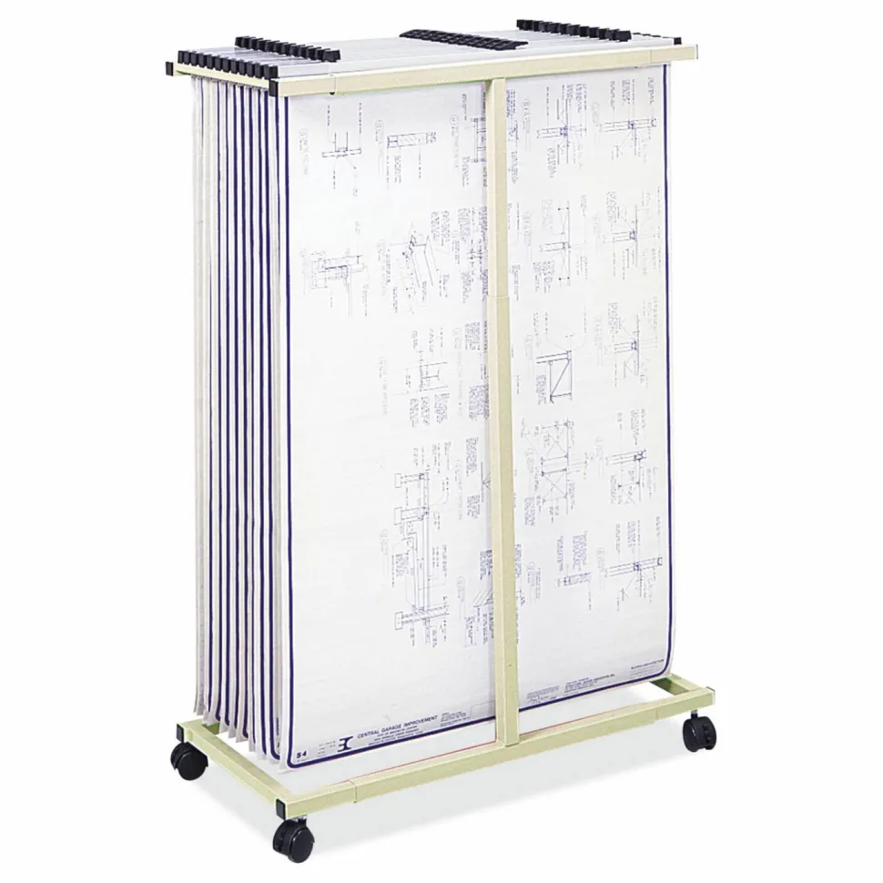 Safco Mobile Vertical File, 12 Hanging Clamps, 39.25w x 16d x 52h, Tan