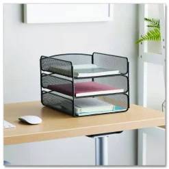 Safco Onyx Cubicle Panel Triple Letter Tray, 9 1/4" x 11 3/4" x 8", Black