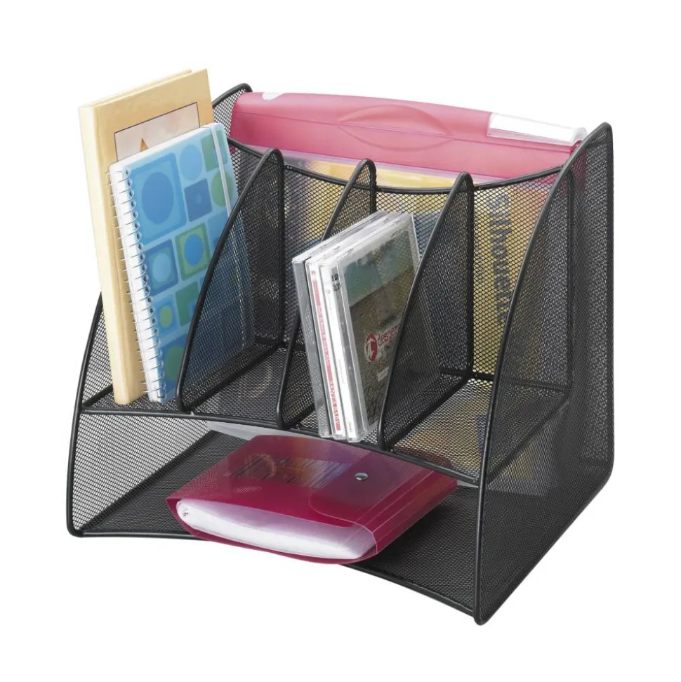 Safco Onyx Mesh Corner Organizer, Six Sections, 15 x 11 x 13, Black