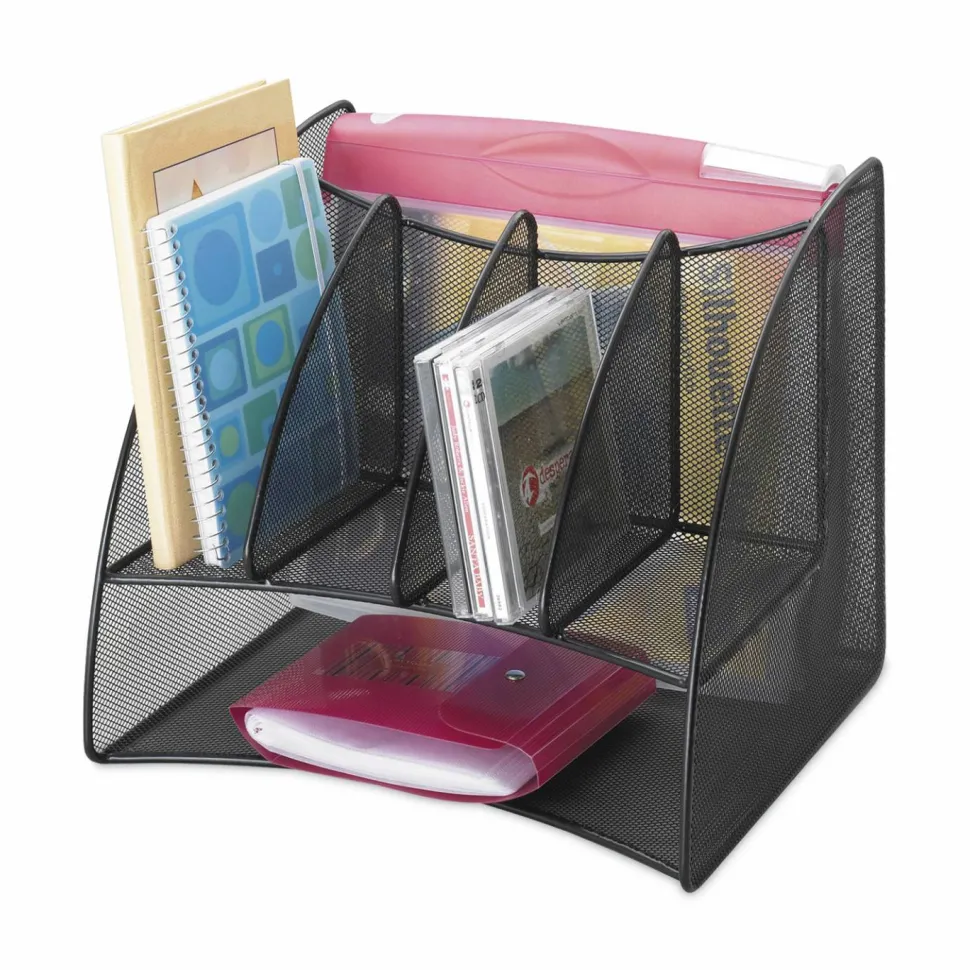 Safco Onyx Mesh Corner Organizer, Six Sections, 15 x 11 x 13, Black