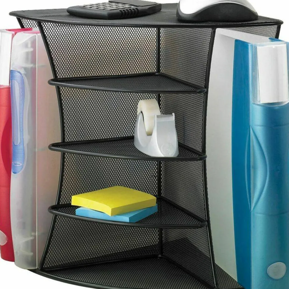 Safco Onyx Mesh Corner Organizer, Six Sections, 15 x 11 x 13, Black