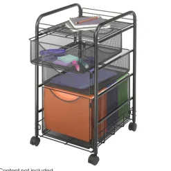 Safco Onyx Mesh File Cart With 1 File Drawer And 2 Small Drawers, 27 1/2"H x 15 1/4"W x 17 1/2"D, Black
