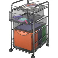 Safco Onyx Mesh File Cart With 1 File Drawer And 2 Small Drawers, 27 1/2