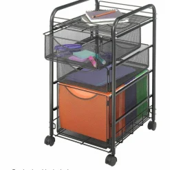 Safco Onyx Mesh File Cart With 1 File Drawer And 2 Small Drawers, 27 1/2