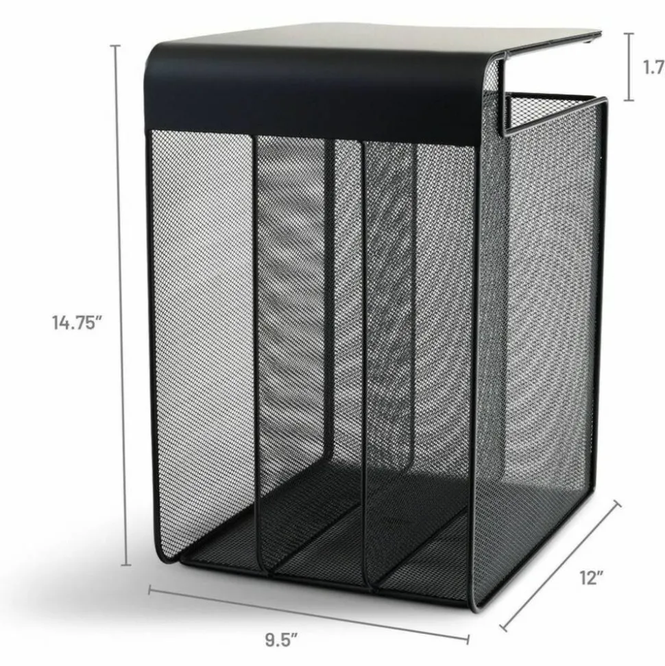 Safco Onyx Mesh Hanging Organizer, Solid Top 3-Section Vertcal, Black