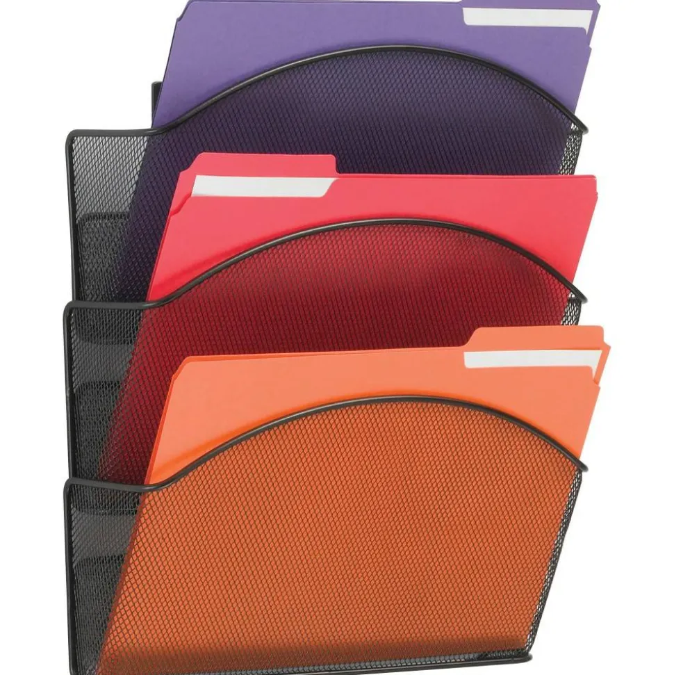 Safco Onyx Mesh Letter-Size Triple Wall Pocket, 17 1/4"H x 12"W x 3 1/4"D, Black