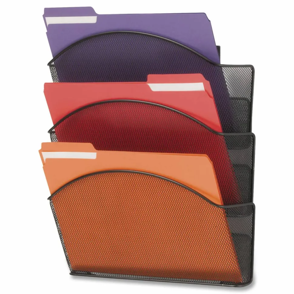 Safco Onyx Mesh Letter-Size Triple Wall Pocket, 17 1/4"H x 12"W x 3 1/4"D, Black