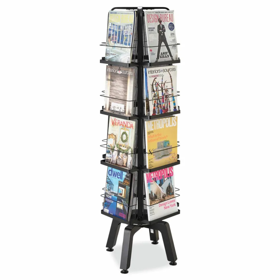 Safco Onyx Mesh Rotating Magazine Display, 16 Compartments, 18.27w x 18.27d x 58.55h, Black