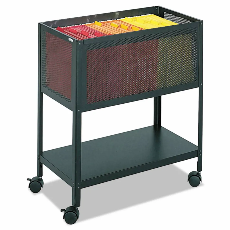 Safco Open Top Mesh Tub, Metal, 1 Shelf, 1 Bin, 13.5" x 24.25" x 27.5", Black