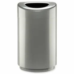 Safco Open Top Round Waste Receptacle, 30 gal, Steel, Silver