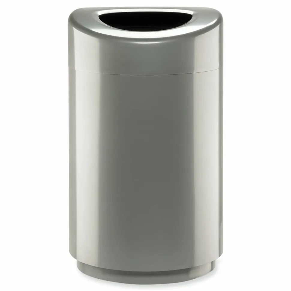 Safco Open Top Round Waste Receptacle, 30 gal, Steel, Silver