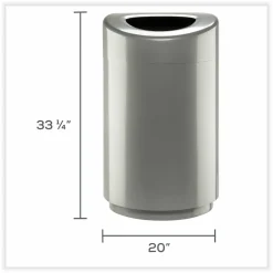 Safco Open Top Round Waste Receptacle, 30 gal, Steel, Silver