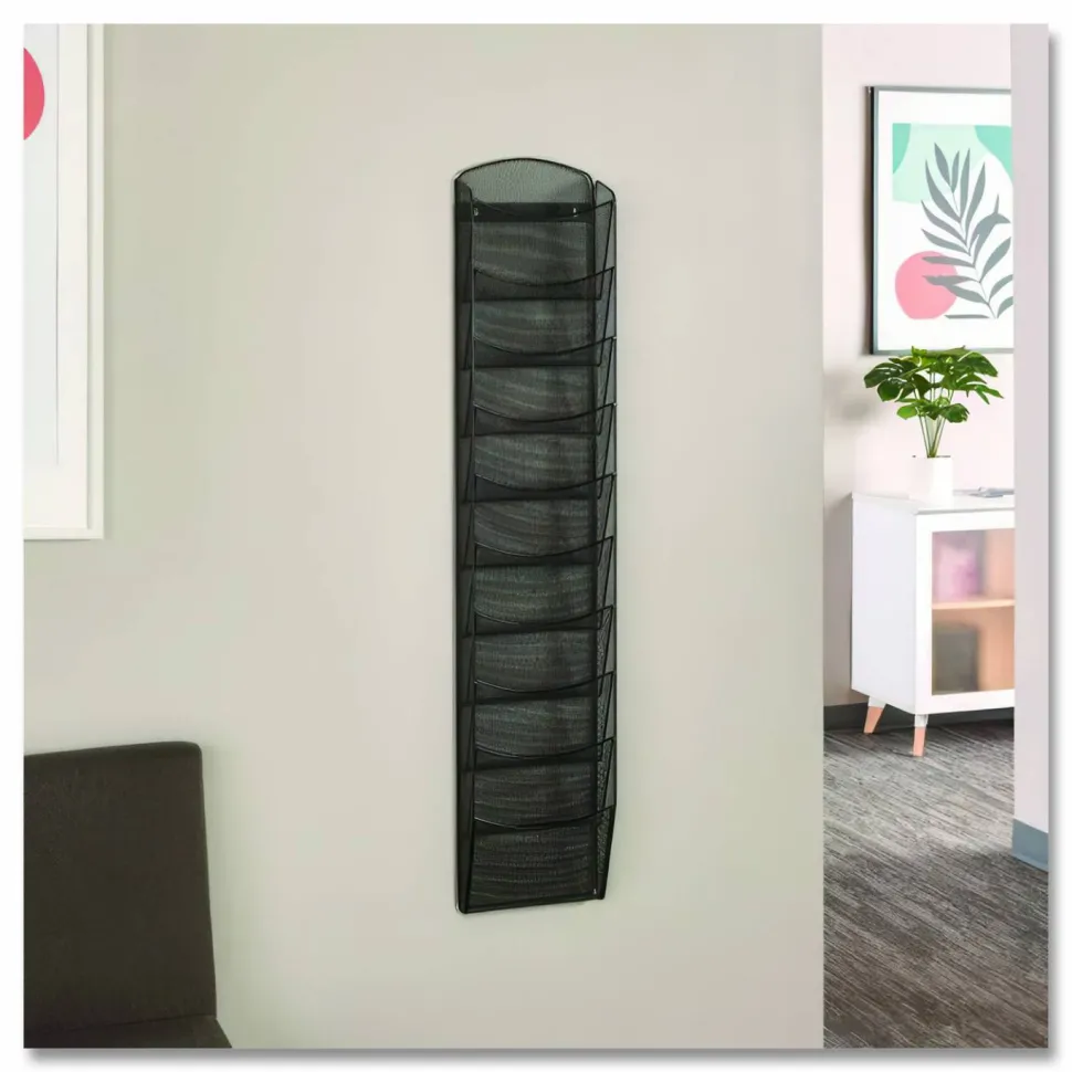 Safco 10-Pocket Mesh Magazine Rack, Black