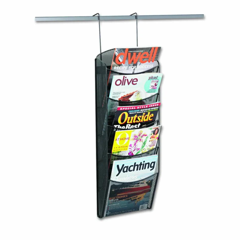 Safco 5-Pocket Mesh Magazine Rack, 28 1/3"H x 10 1/4"W x 3 1/2"D, Black