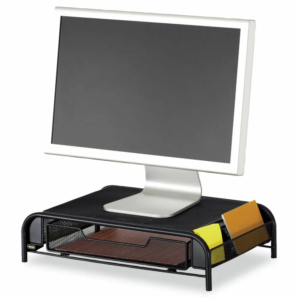Safco Powered Onyx Monitor Stand, 18.25" x 11.75" x 4.5", Black