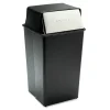Safco Reflections Square Fire-Safe Push-Top Receptacle, 36 Gallons, 37 1/2"H x 18"W x 18"D, Black/Chrome