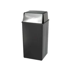 Safco Reflections Square Fire-Safe Push-Top Receptacle, 36 Gallons, 37 1/2"H x 18"W x 18"D, Black/Chrome