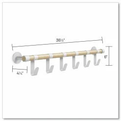 Safco Resi Coat Wall Rack, 6 Hook, 36.25w x 4.25d x 6h, White