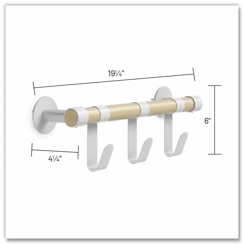Safco Resi Coat Wall Rack, 3 Hook, 19.75w x 4.25d x 6h, White