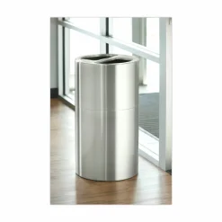 Safco Round Aluminum Dual Recycling Receptacle, 30 Gallons, 17 1/2