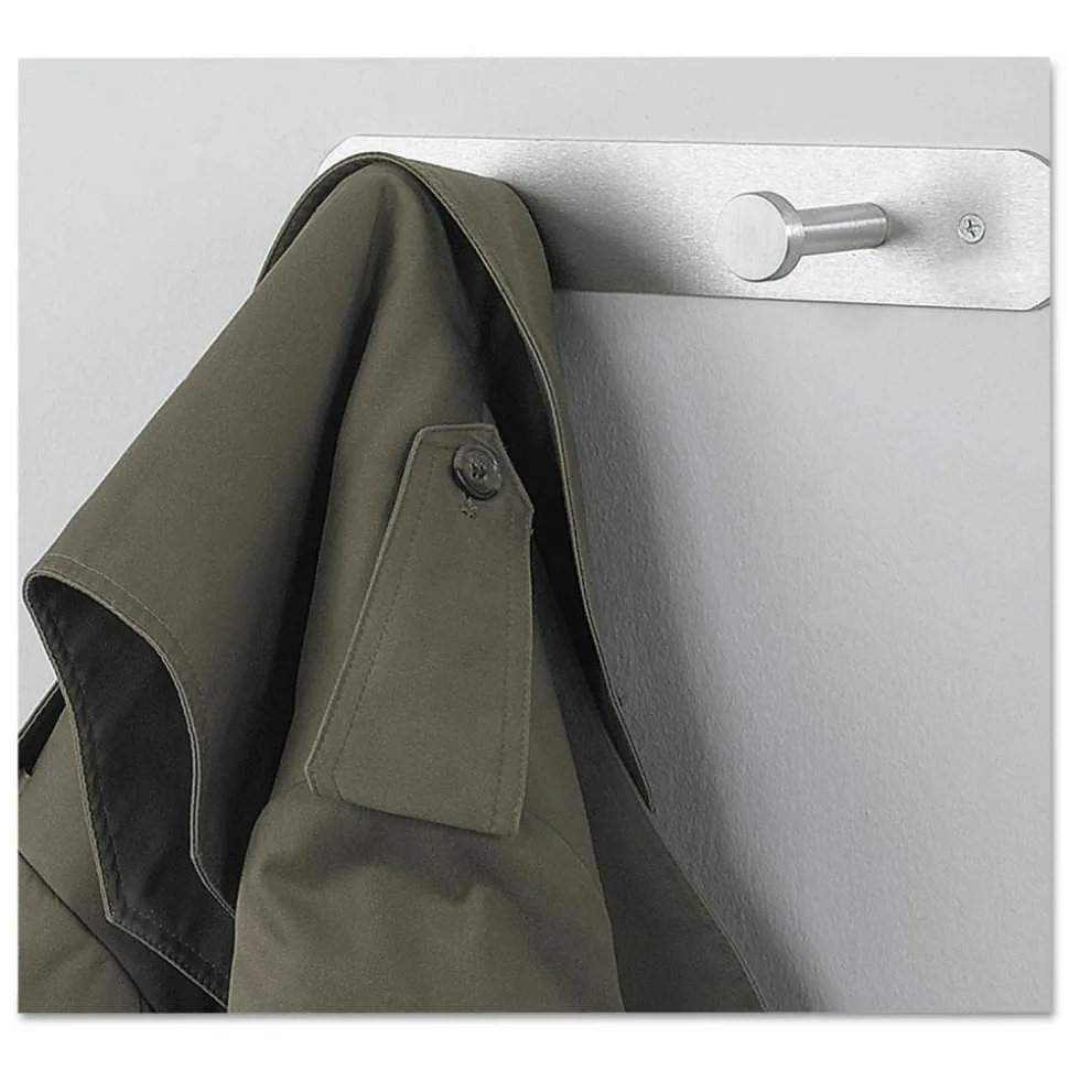 Safco Rounded Nail-Head Wall Mount Coat Rack, 2"H x 12"W x 2-3/4"D, Silver