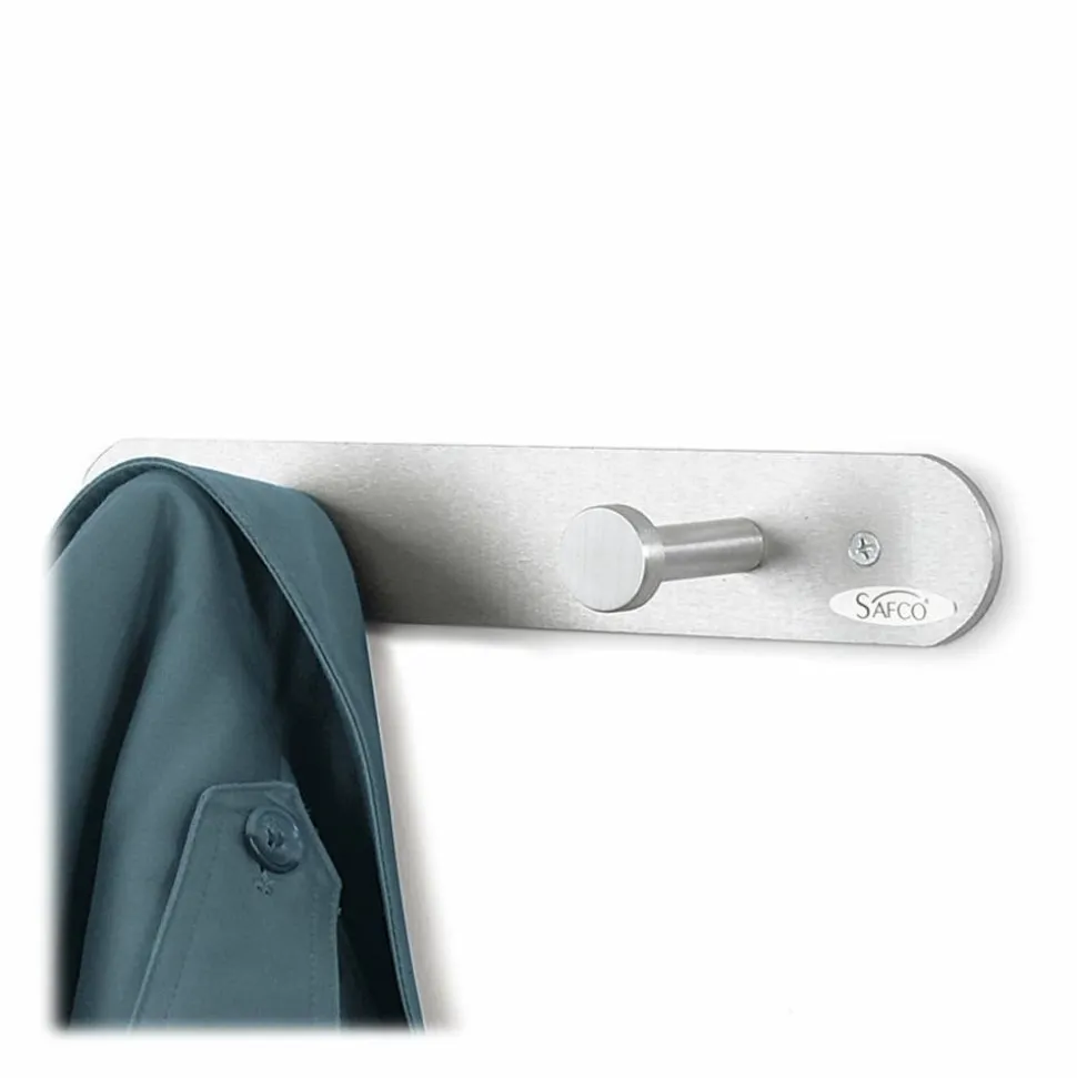 Safco Rounded Nail-Head Wall Mount Coat Rack, 2"H x 12"W x 2-3/4"D, Silver