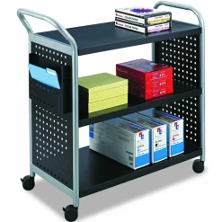 Safco Scoot 3-Shelf Steel Utility Cart, 38"H x 31"W x 13"D, Black/Silver