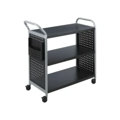 Safco Scoot 3-Shelf Steel Utility Cart, 38"H x 31"W x 13"D, Black/Silver
