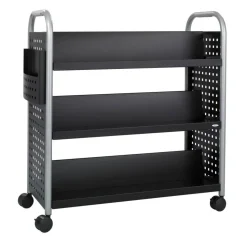Safco Scoot Steel Book Cart, 6 Double-Sided Shelves, 41 1/2"H x 41 1/4"W x 17 1/4"D, Black