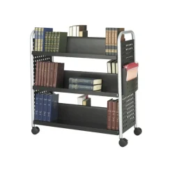 Safco Scoot Steel Book Cart, 6 Double-Sided Shelves, 41 1/2"H x 41 1/4"W x 17 1/4"D, Black