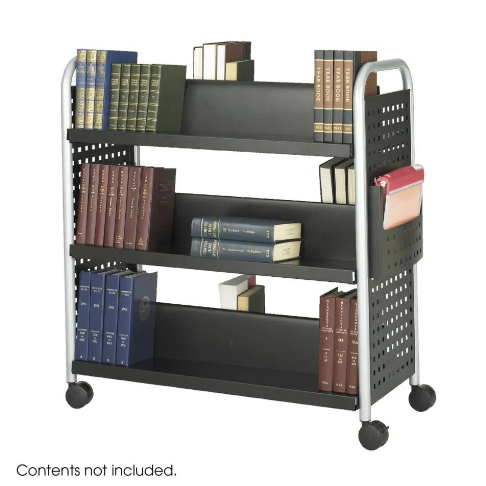 Safco Scoot Steel Book Cart, 6 Double-Sided Shelves, 41 1/2"H x 41 1/4"W x 17 1/4"D, Black