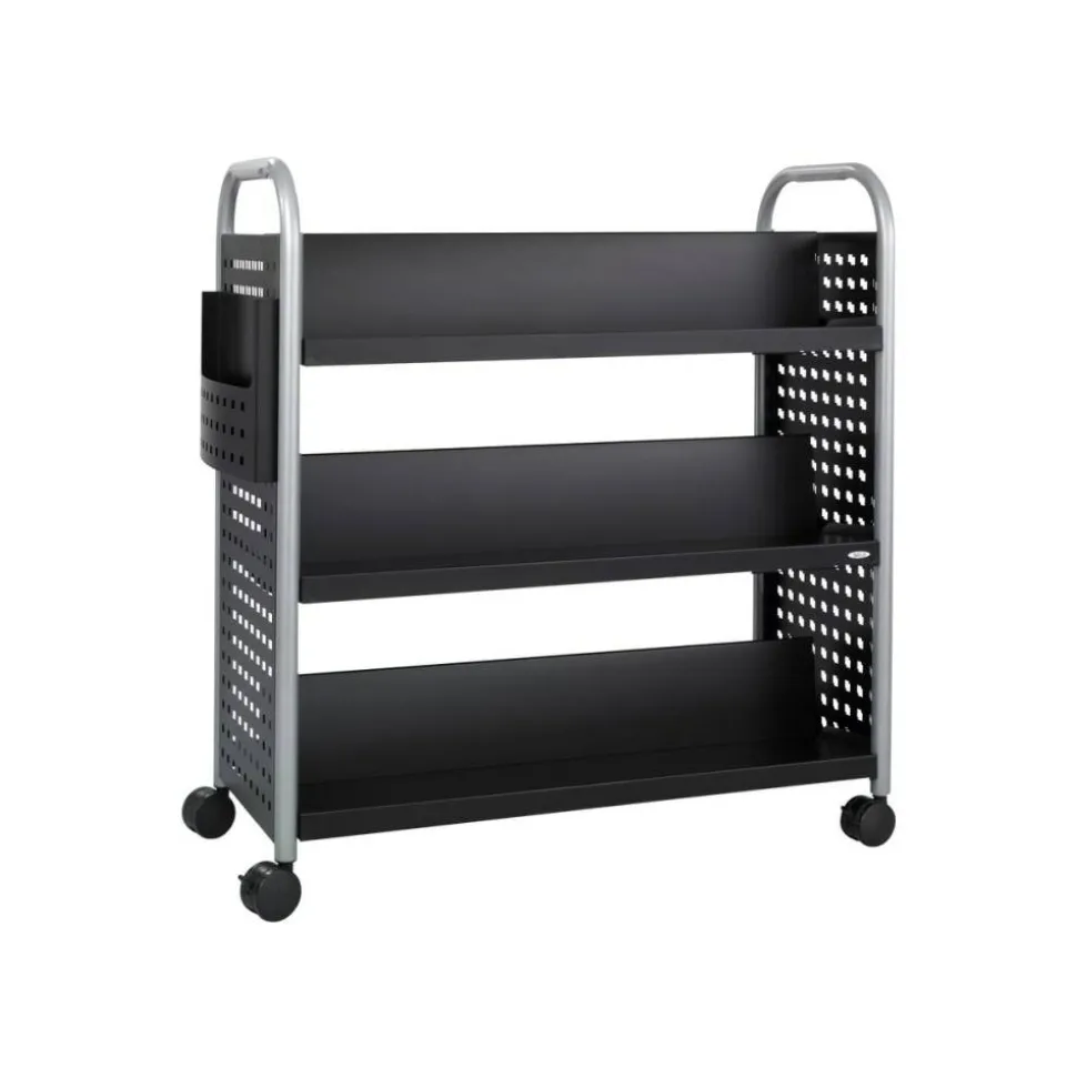 Safco Scoot Steel Book Cart, 6 Double-Sided Shelves, 41 1/2"H x 41 1/4"W x 17 1/4"D, Black