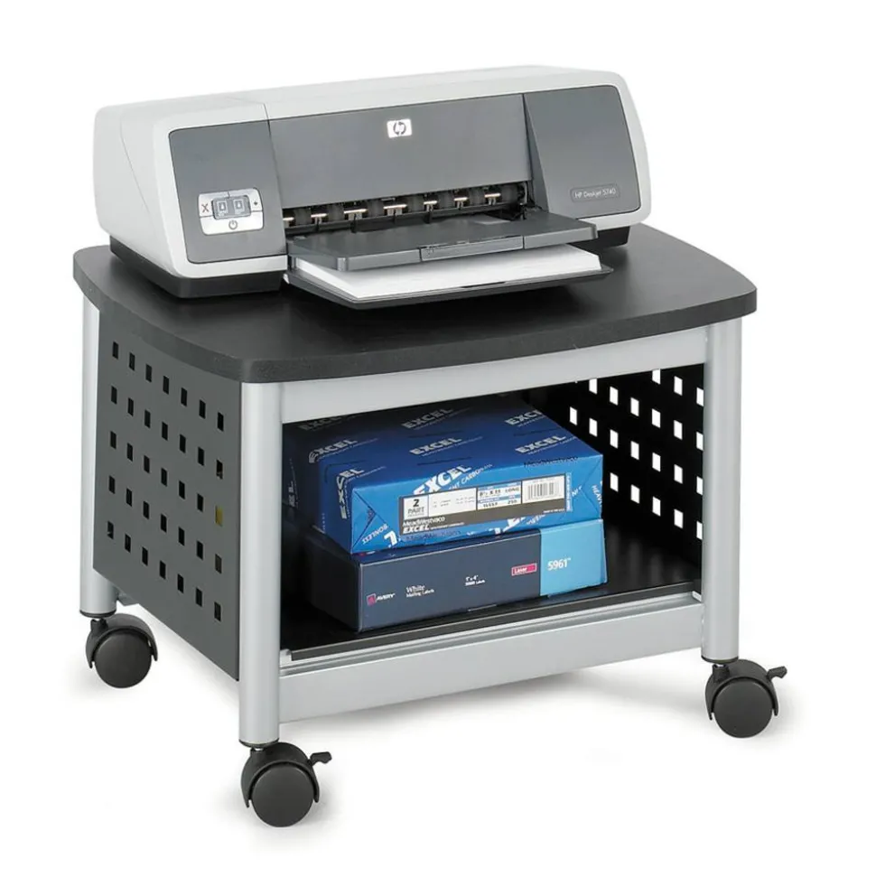 Safco Scoot Under-Desk Printer Stand, 14-1/2"H x 20-1/4"W x 16-1/2"D, Black/Silver