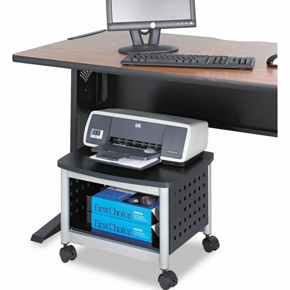Safco Scoot Under-Desk Printer Stand, 14-1/2"H x 20-1/4"W x 16-1/2"D, Black/Silver