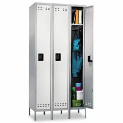 Safco Single-Tier Two-Tone 3-Column Locker With Legs, 78"H x 54"W x 12"D, Gray