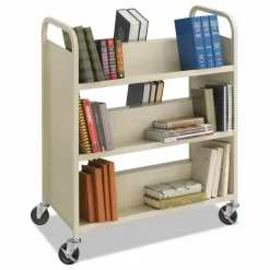 Safco Steel Double-Sided Book Cart, Metal, 6 Shelves, 300 lb Capacity, 36" x 18.5" x 43.5", Sand