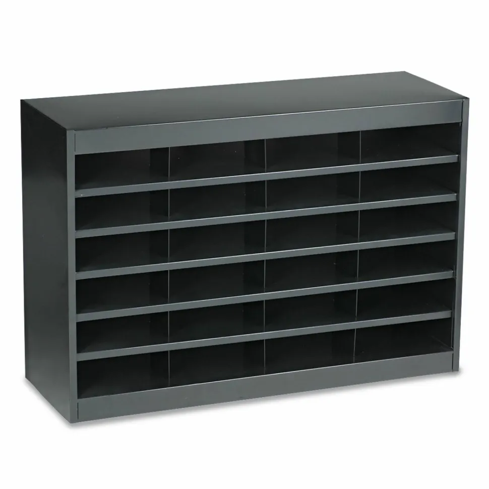 Safco Steel/Fiberboard E-Z Stor Sorter, 24 Compartments, 37.5 x 12.75 x 25.75, Black