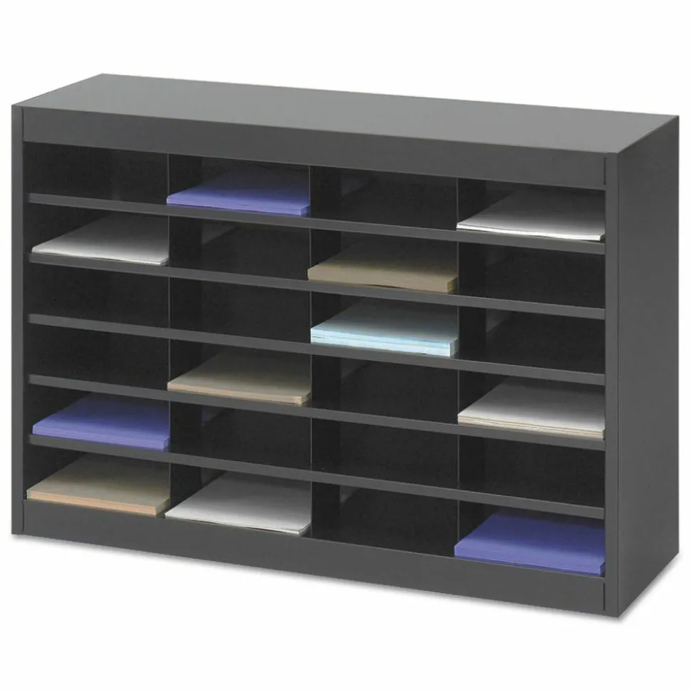 Safco Steel/Fiberboard E-Z Stor Sorter, 24 Compartments, 37.5 x 12.75 x 25.75, Black