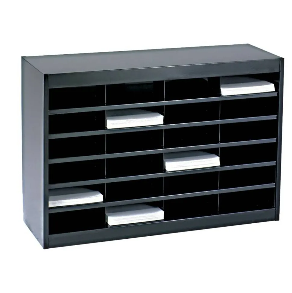 Safco Steel/Fiberboard E-Z Stor Sorter, 24 Compartments, 37.5 x 12.75 x 25.75, Black