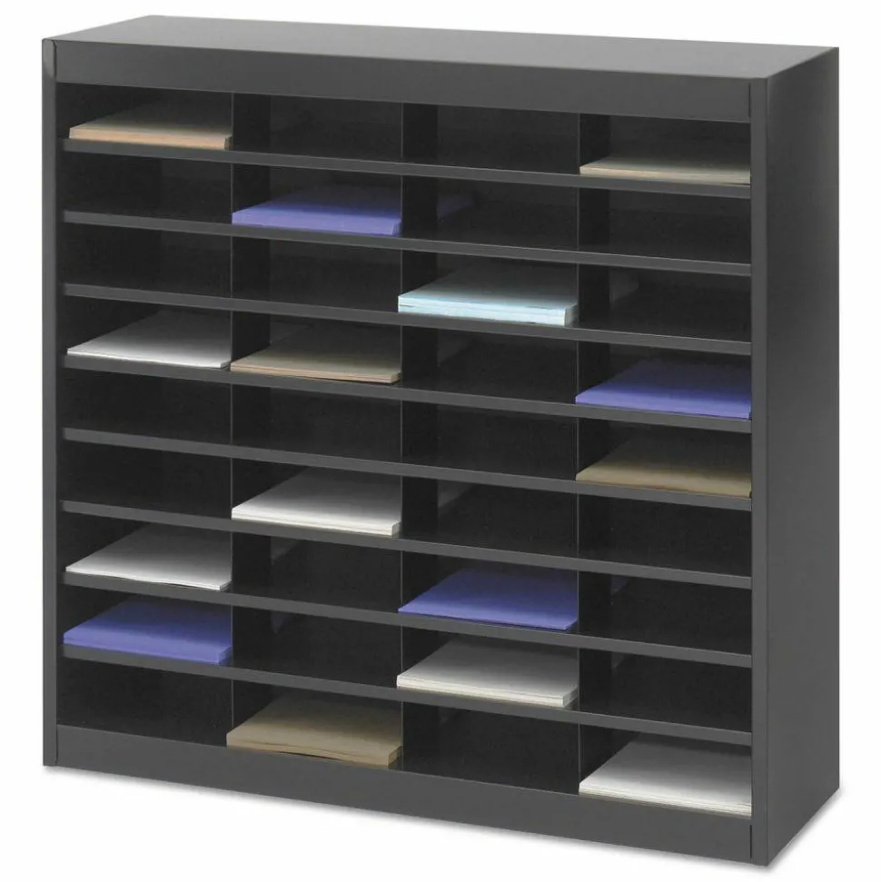 Safco Steel/Fiberboard E-Z Stor Sorter, 36 Compartments, 37.5 x 12.75 x 36.5, Black