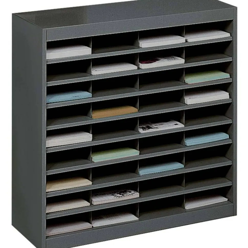 Safco Steel/Fiberboard E-Z Stor Sorter, 36 Compartments, 37.5 x 12.75 x 36.5, Black