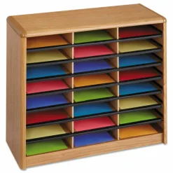 Safco Steel/Fiberboard Literature Sorter, 24 Compartments, 32.25 x 13.5 x 25.75, Oak