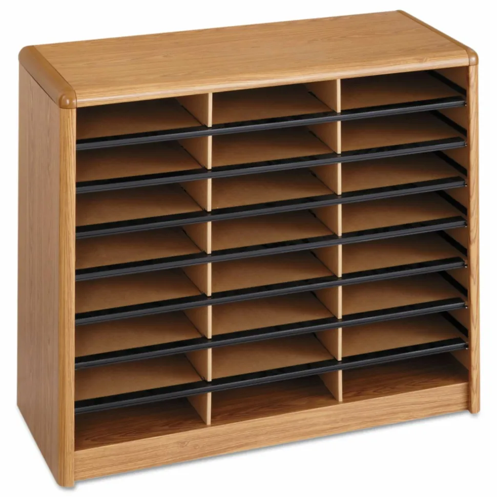 Safco Steel/Fiberboard Literature Sorter, 24 Compartments, 32.25 x 13.5 x 25.75, Oak