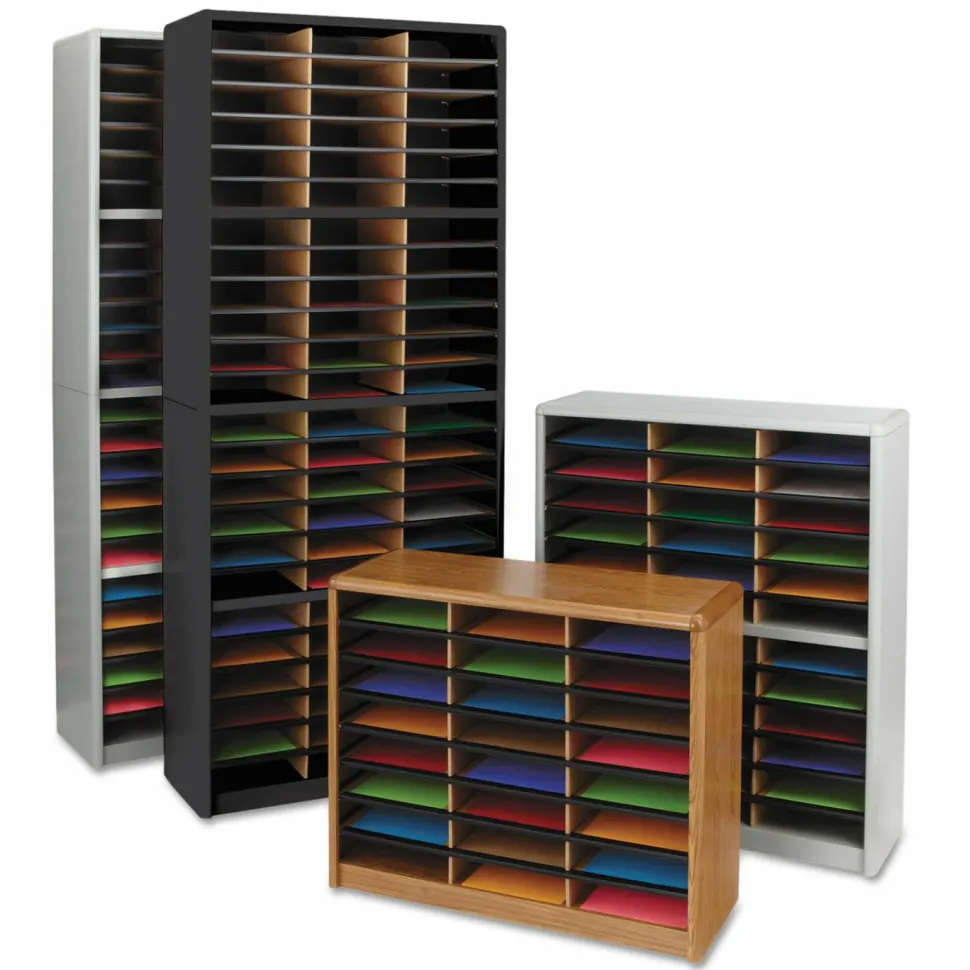 Safco Steel/Fiberboard Literature Sorter, 24 Compartments, 32.25 x 13.5 x 25.75, Oak